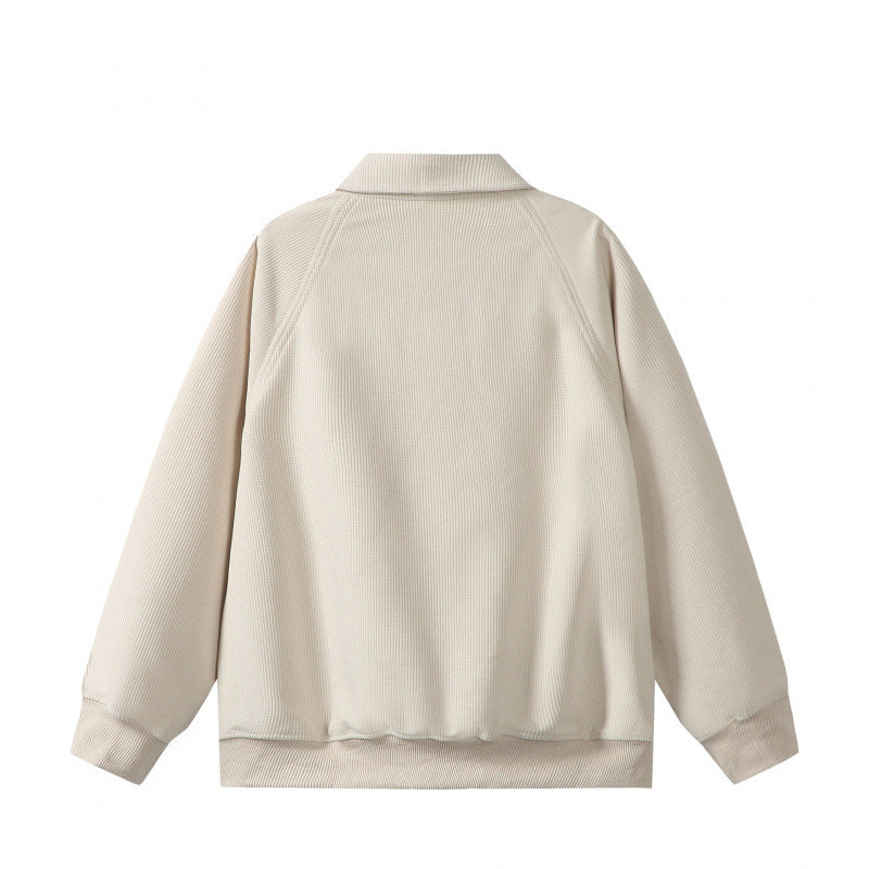 Unisex Oversize Halbzip-Sweatshirt mit Polokragen, Waffelstruktur und Kängurutasche Shop Nory