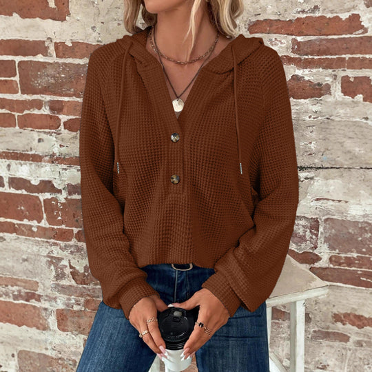 Damen Waffelstrick-Hoodie mit halber Knopfleiste und Kapuze Shop Nory