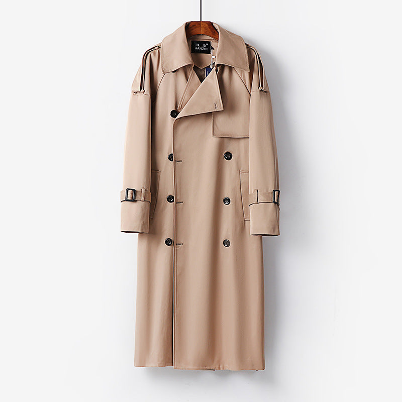 Damen Langer Doppelreihiger Trenchcoat mit Bindegürtel und Epauletten Shop Nory