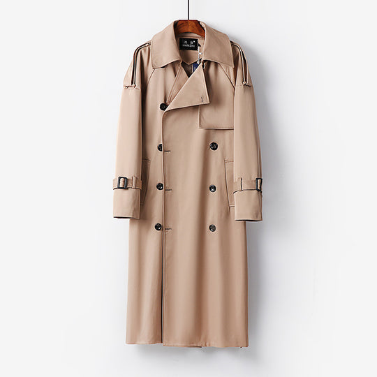 Damen Langer Doppelreihiger Trenchcoat mit Bindegürtel und Epauletten Shop Nory
