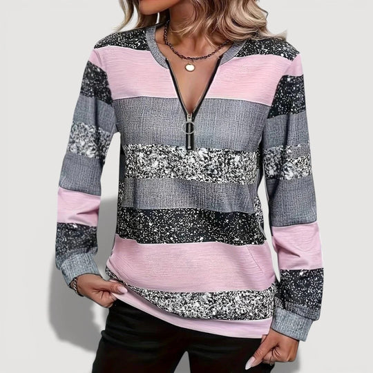 Damen Modischer Zip-Pullover mit grafischem Muster