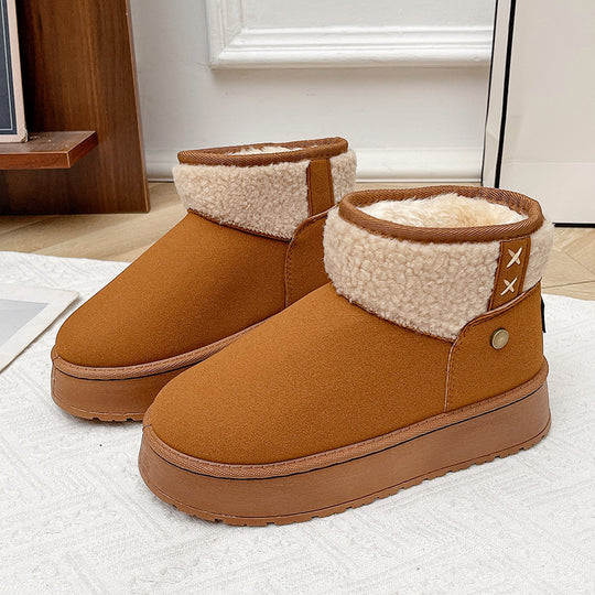 Damen Gefütterte Kurzstiefel mit Teddyfutter, Faux‑Velours und Plateau‑Sohle Shop Nory