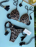 Damen Triangel-Bikini mit modischem Leopardenmuster und dekorativen Quasten