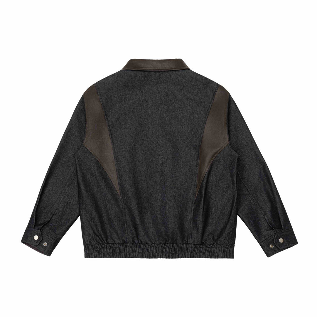 Herren Kurzblouson im Boxy-Cut aus Woll-Denimmix mit lederbesetztem Kragen und vertikaler Reißverschluss-Brusttasche Shop Nory