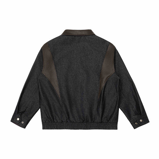 Herren Kurzblouson im Boxy-Cut aus Woll-Denimmix mit lederbesetztem Kragen und vertikaler Reißverschluss-Brusttasche Shop Nory
