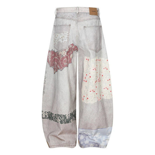 Damen Weite High‑Waist Culotte-Jeans mit Patchwork-Print und Balloon-Silhouette Shop Nory