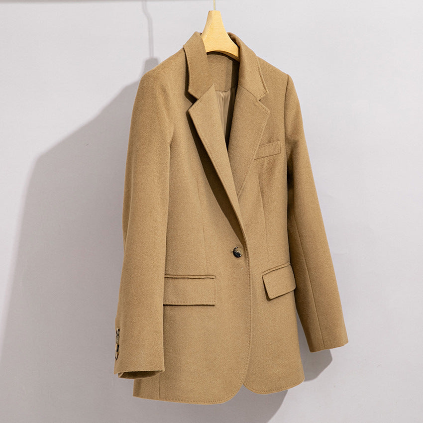 Damen Lang geschnittener Wollmix-Blazer mit Ein-Knopf-Verschluss und Pattentaschen Shop Nory