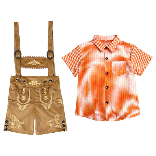 Unisex nan traditionelles Kinder Trachten-Set Lederhose mit Stickerei und kariertem Hemd Shop Nory