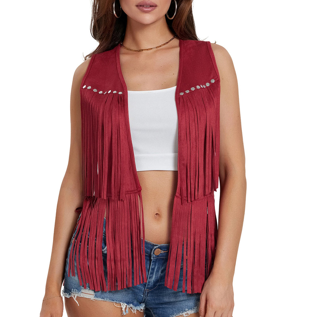 Damen Fransen Weste aus Wildlederimitat Shopnory