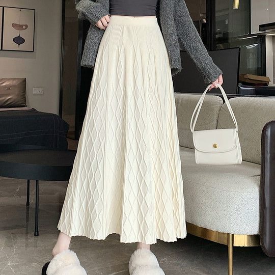 Damen Langer, plissierter Rock mit Rautenmuster Shop Nory