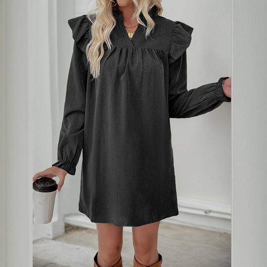 Damen Rüschen-A-Linien Kleid mit geraffter Brust und V-Ausschnitt Shop Nory