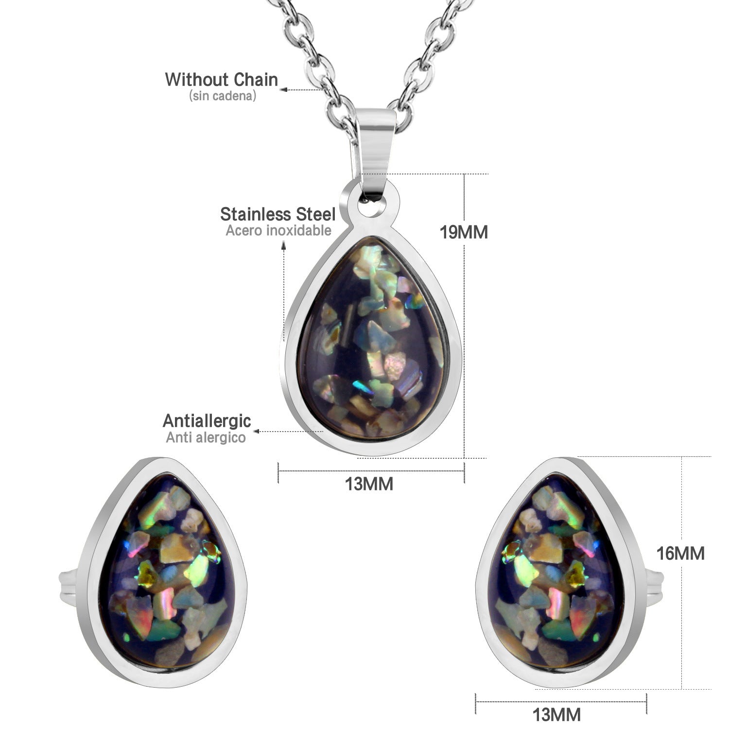 Damen Schmuckset mit tropfenförmigen Anhängern und funkelnden Details Shop Nory