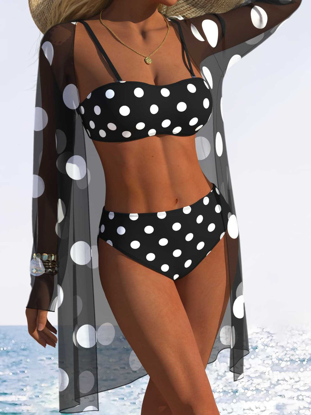 Damen Bikini-Set mit gepolstertem Bustier-Oberteil und elegantem Chiffon-Cover-Up Shopnory