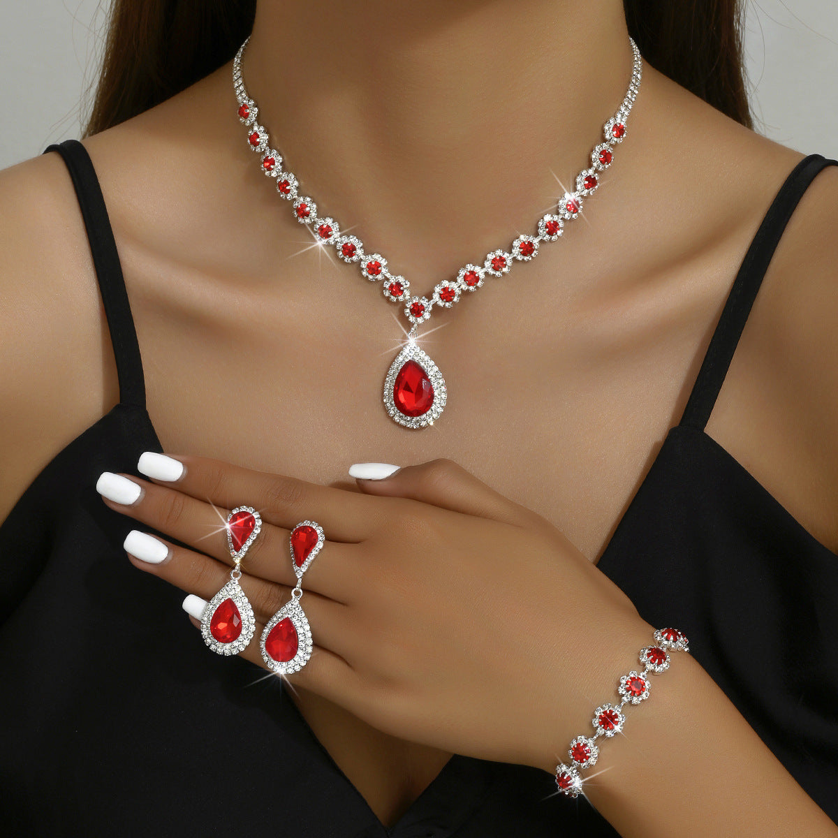 Shopnory | Galvanisiertes Strass-Schmuckset
