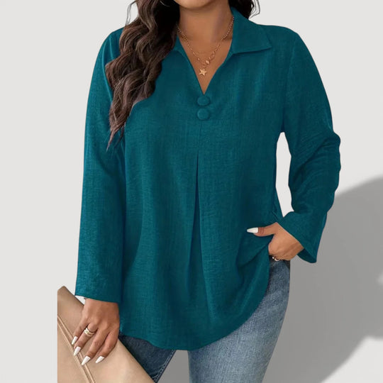 Damen Eleganter Langarmshirt mit Knopfdetails
