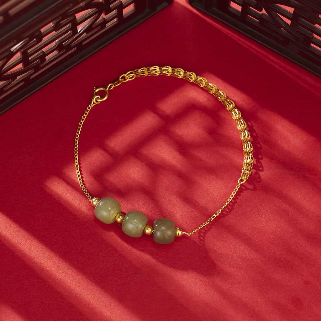 Damen elegantes Armband mit hochwertigen Jade-Perlen und Goldakzenten Shop Nory