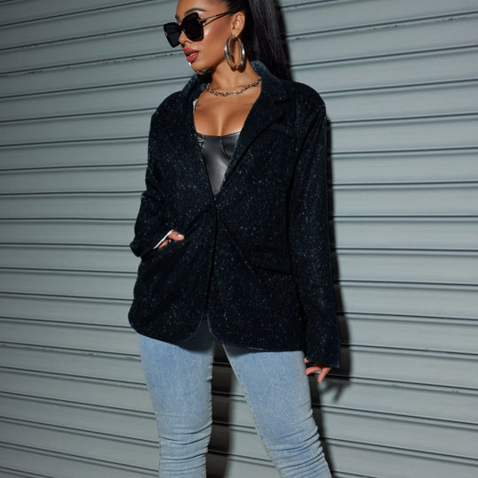 Damen Glitzernder Oversize-Blazer mit Pattentaschen & schimmernder Struktur Shop Nory