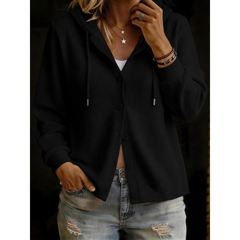 Damen Kapuzenstrickjacke im Waffelstrick mit Knopfleiste Shop Nory