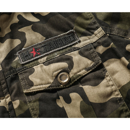 Herren Kapuzen-Camouflage-Fieldjacke mit Teddyfutter, Mehrfach-Taschen und Rippbündchen Shop Nory
