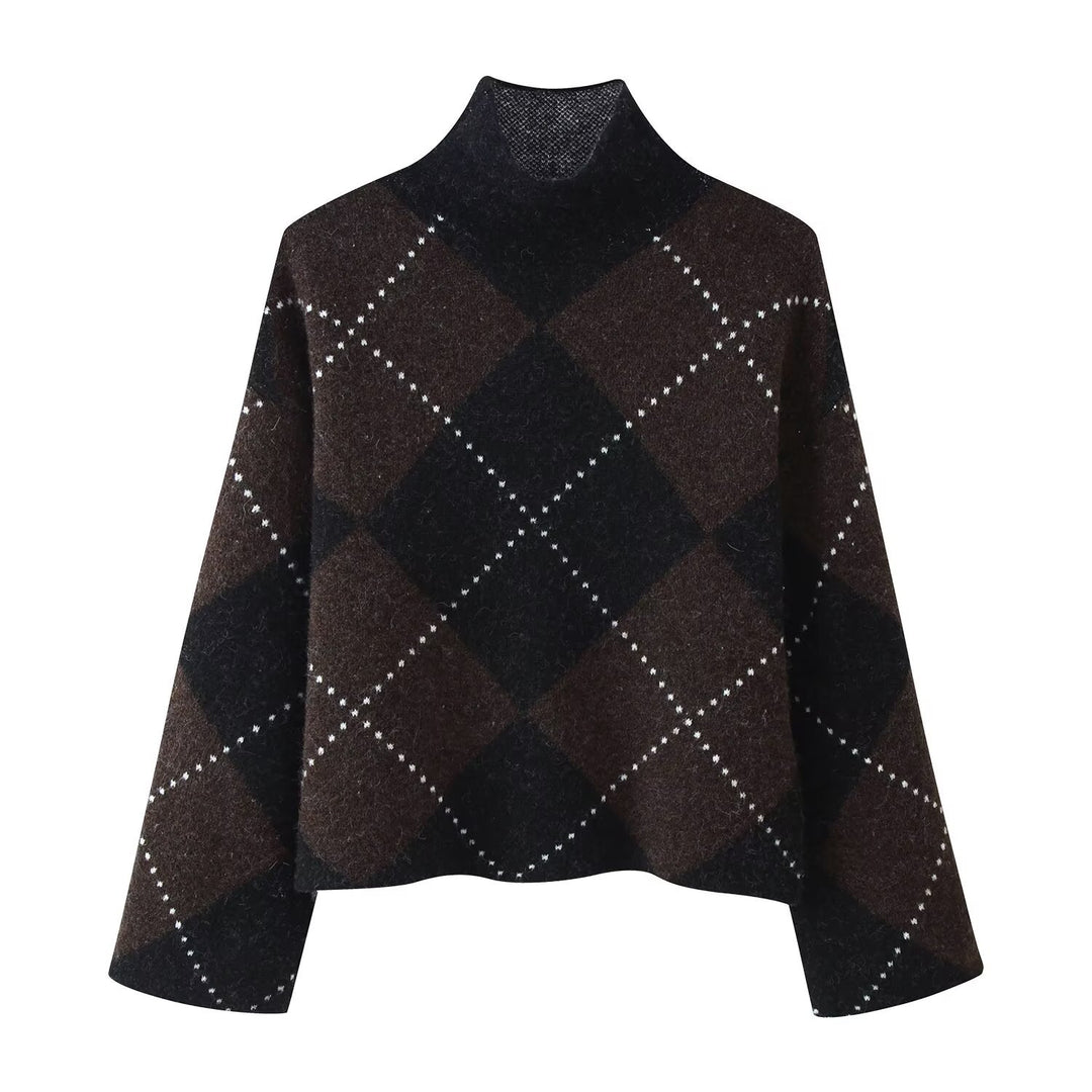 Damen Strick‑Set aus Rollkragen‑Poncho und Minirock mit Argyle‑Muster Shop Nory