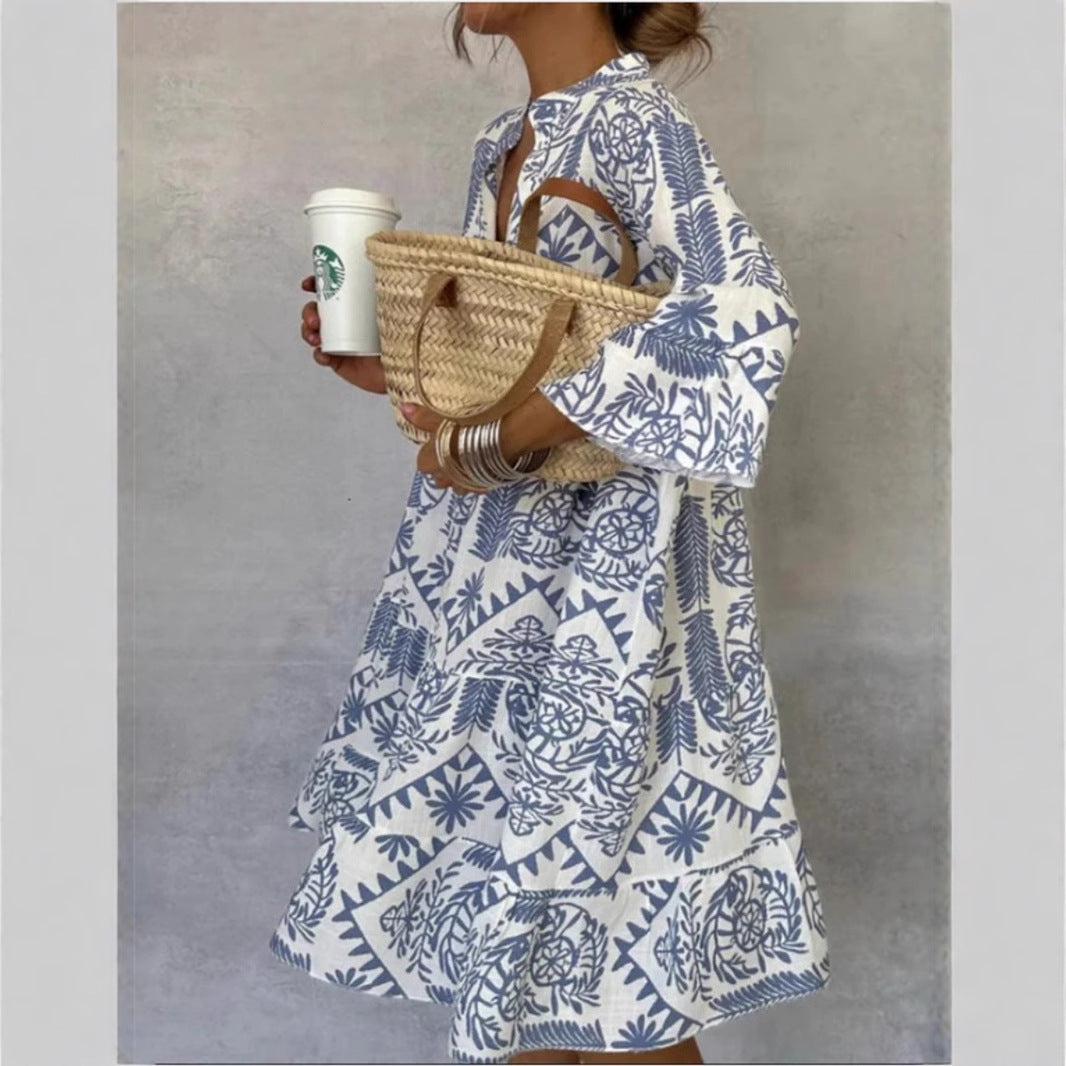 Damen Tunika-Kleid mit floralem Design und lockerer Passform