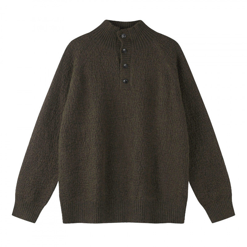 Unisex Strukturierter Halbzip-Strickpullover mit Henley-Knopfleiste und Raglanärmeln Shop Nory