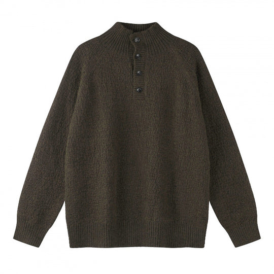 Unisex Strukturierter Halbzip-Strickpullover mit Henley-Knopfleiste und Raglanärmeln Shop Nory