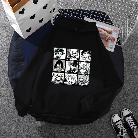 Unisex nan Kapuzenpullover mit quadratischer Manga-Charakter-Collage, leicht oversizeder Schnitt und Kängurutasche Shop Nory