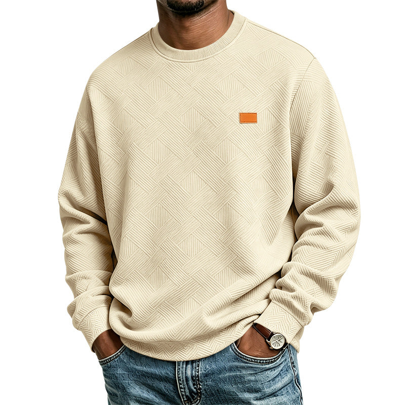Unisex Texturierter Baumwoll-Crewneck-Sweatshirt mit Rautenstruktur und Lederpatch Shop Nory