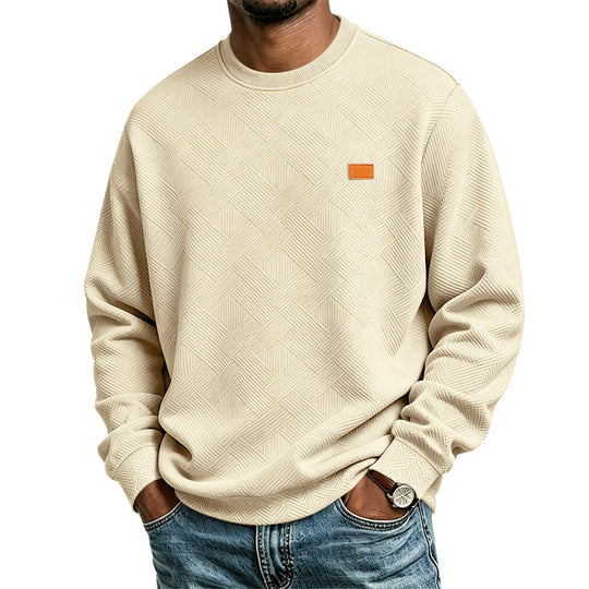 Unisex Texturierter Baumwoll-Crewneck-Sweatshirt mit Rautenstruktur und Lederpatch Shop Nory