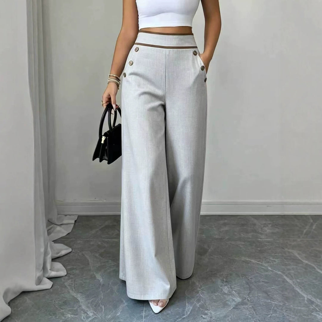 Damen Hochtaillierte Palazzo-Hose mit Zierknöpfen und weitem Bein Shop Nory