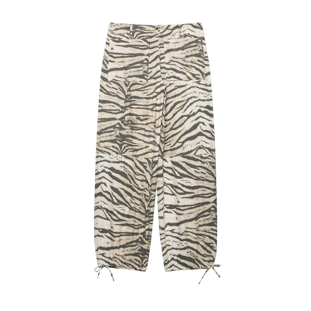 Damen Weite Palazzohose mit Tunnelzugbund, Kordelzügen und animalischem Print Shop Nory