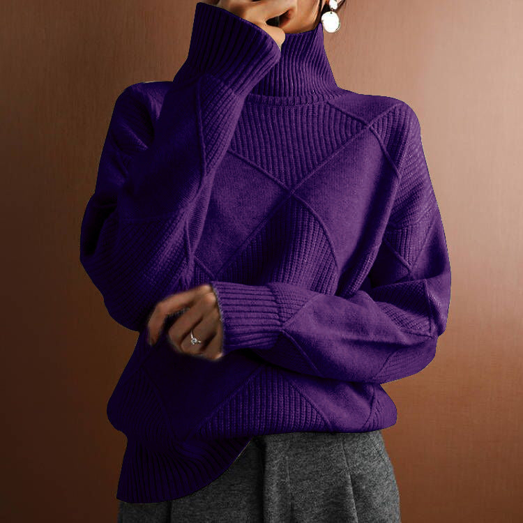 Damen nan weit geschnittener Strickpullover mit hohem Rollkragen und Rautenmuster Shop Nory
