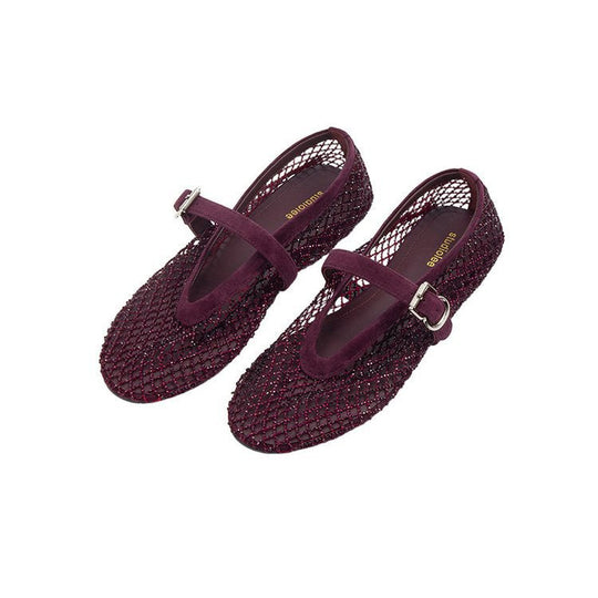 Damen elegante Ballerina-Schuhe mit dekorativem Riemchen und funkelnden Akzenten