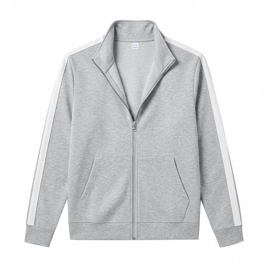 Herren Sportliche Zip-Trackjacke mit Stehkragen, Kontraststreifen an den Ärmeln und Kängurutaschen Shop Nory