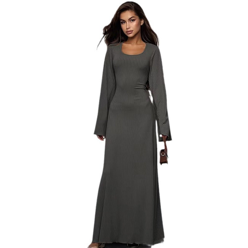 Damen Elegantes Maxikleid mit extra weitem Ärmel und trendiger Rippstruktur