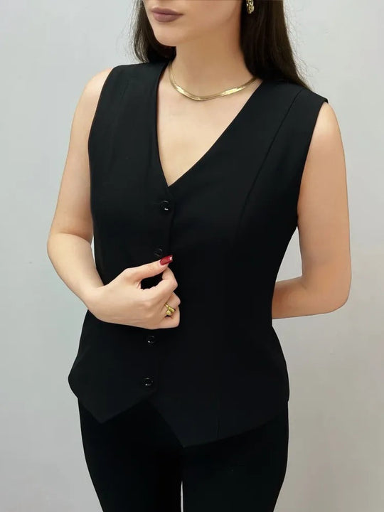 Damen Weste mit elegantem V-Ausschnitt und dekorativen Knöpfen