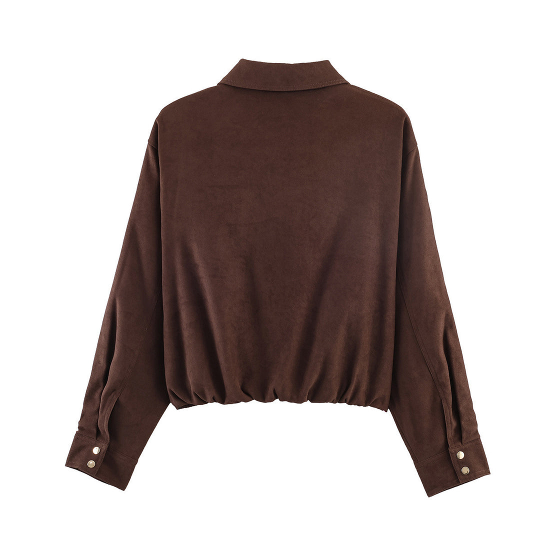 Damen Kurz geschnittener Wildlederoptik-Blouson mit Reißverschluss, elastischem Saum und schrägen Eingrifftaschen Shop Nory