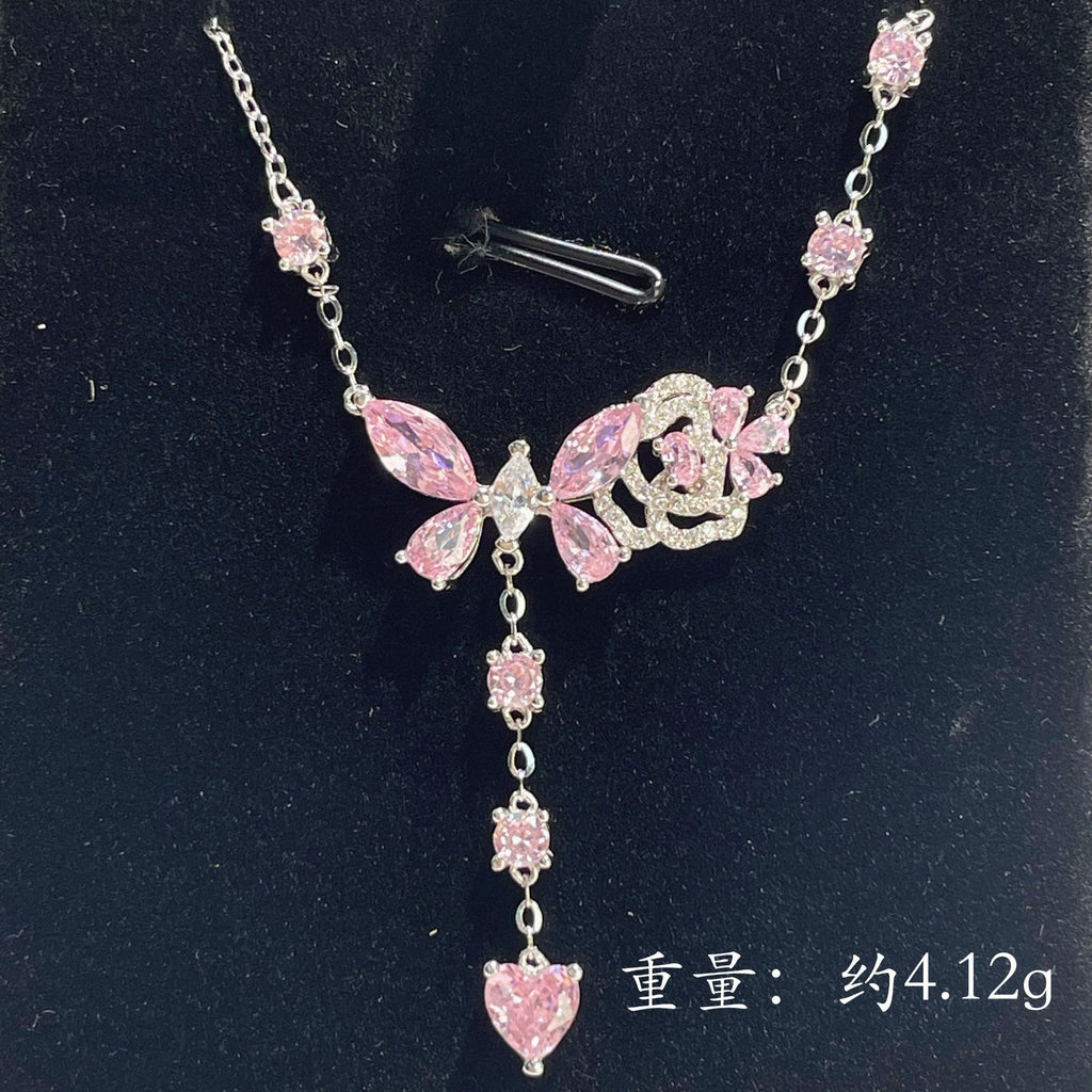 Damen elegante Halskette mit funkelnden Schmetterlingsanhängern Shop Nory
