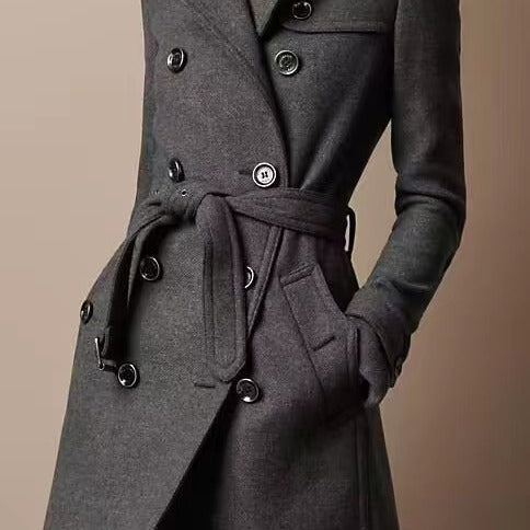 Damen Doppelreihiger Wollmix-Trenchcoat mit Taillengürtel Shop Nory