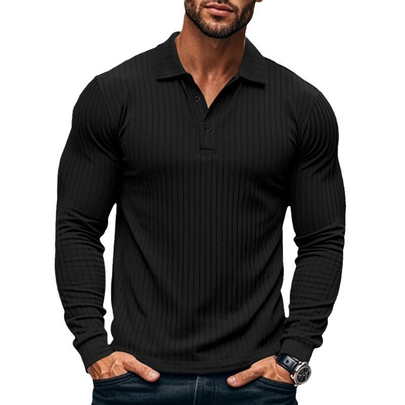 Herren Langarm-Henley-Shirt mit strukturiertem Rippenmuster