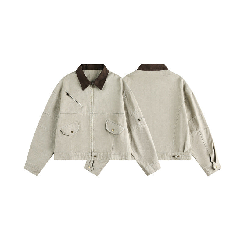 Unisex Boxy-Canvas-Blouson mit Kontrastkragen und multifunktionalen Pattentaschen Shop Nory