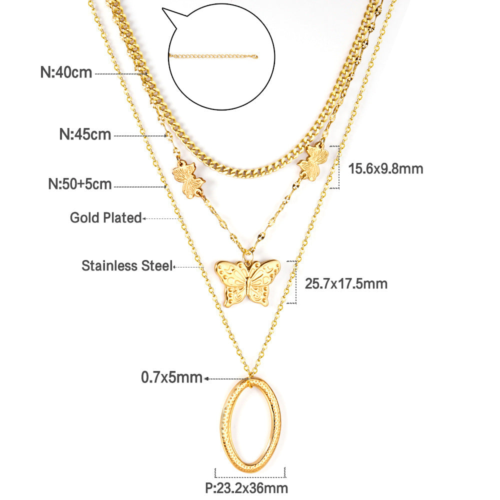 Damen mehrlagige Halskette mit goldplattierten Schmetterlingsanhängern und eleganten Edelstahl-Details Shop Nory