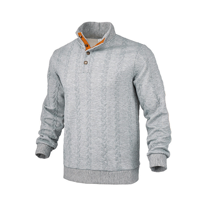 Herren Kabelstrick-Pullover mit Stehkragen, Knopfleiste & Ellbogenpatches Shop Nory
