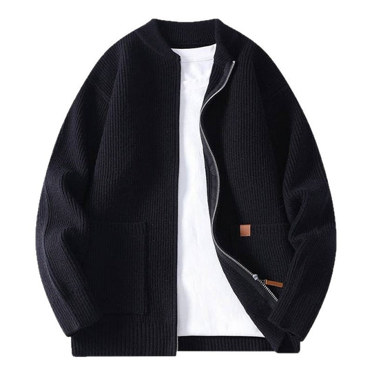 Herren Strukturierte Strickbomberjacke mit durchgehendem Reißverschluss und aufgesetzten Taschen Shop Nory