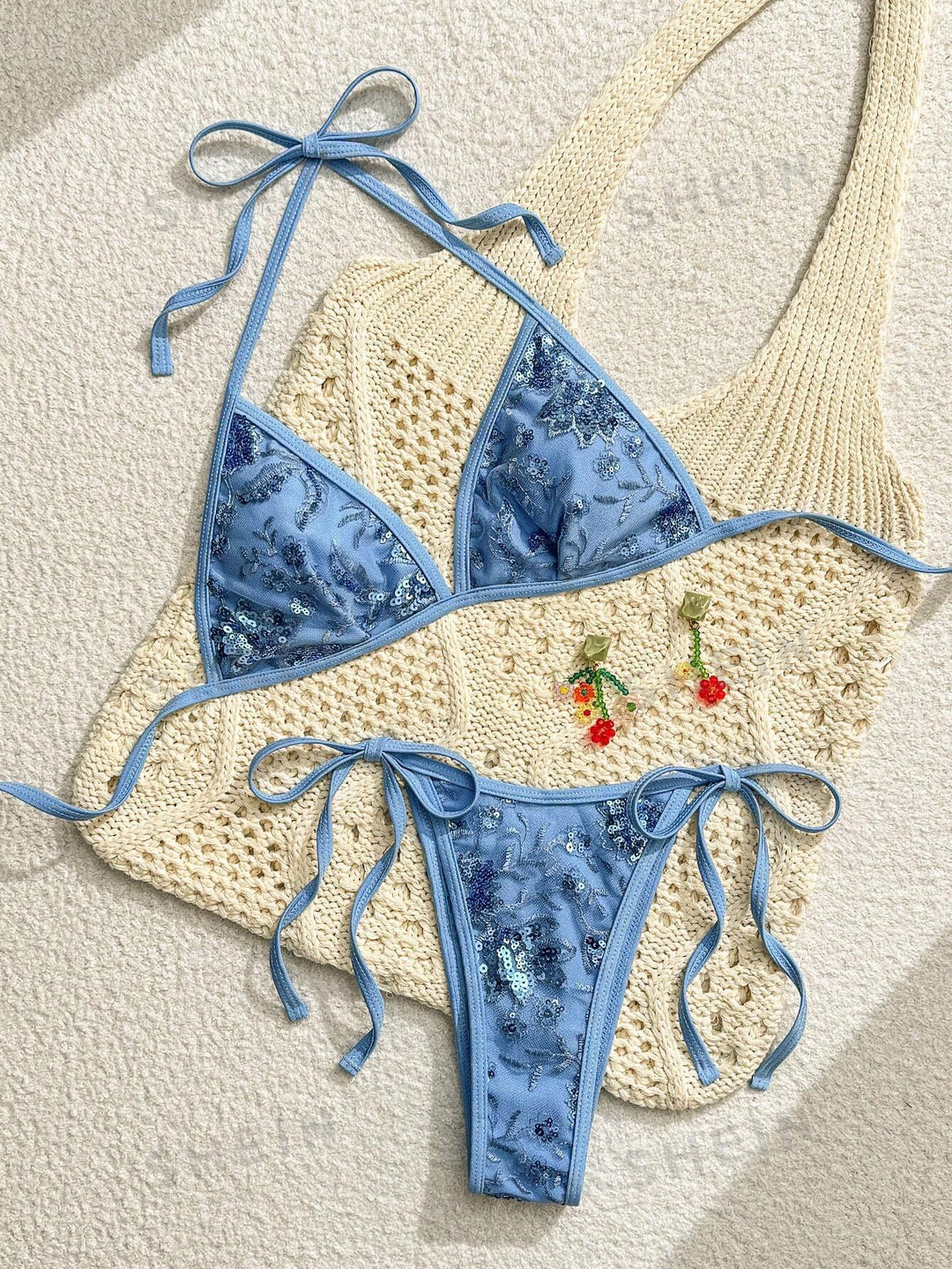 Damen Triangel-Bikini mit eleganter Stickerei