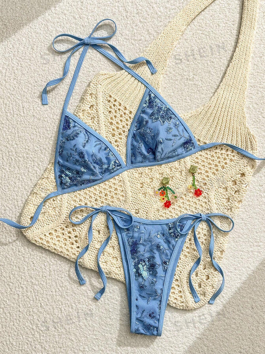Damen Triangel-Bikini mit eleganter Stickerei