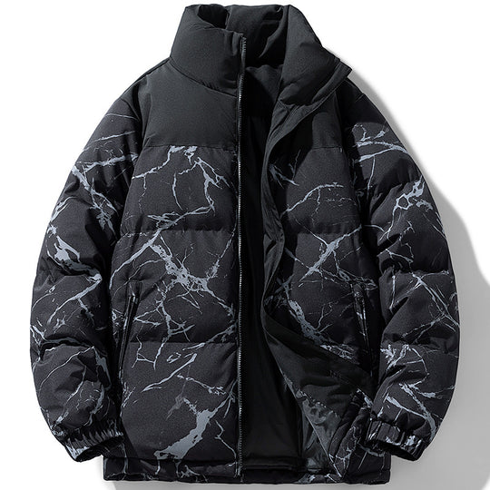 Herren Wattierte Steppjacke mit Marmorprint, hohem Stehkragen und winddichter Außenlage Shop Nory