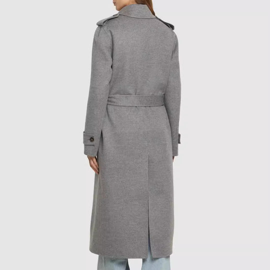 Damen Midilanger Taillierter Doppelreiher‑Trenchcoat aus Wollmix mit ausgestelltem Saum Shop Nory