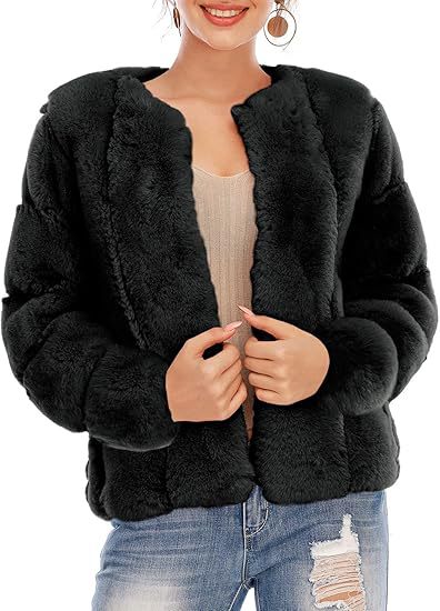 Damen Kurze Plüsch-Bomberjacke aus Kunstpelz mit kastiger Silhouette und Paneelärmeln Shop Nory